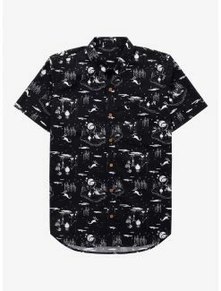 Horror Disney The Nightmare Before Christmas Scenic Woven Button-Up - BoxLunch Exclusive