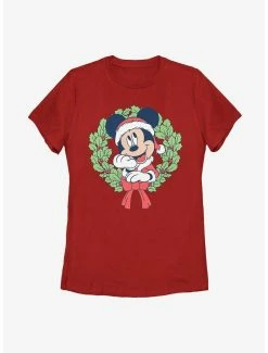 Cartoons Disney Mickey Mouse Christmas Wreath Womens T-Shirt