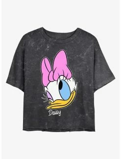 Cartoons Disney Mickey Mouse Daisy Big Face Mineral Wash Crop Womens T-Shirt