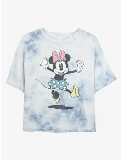 Cartoons Disney Minnie Mouse Jump Womens Tie-Dye Crop T-Shirt